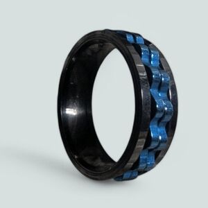 Mens Womens Fidget Spin Ring Size 13 Black Blue Chain Like Detail A-018